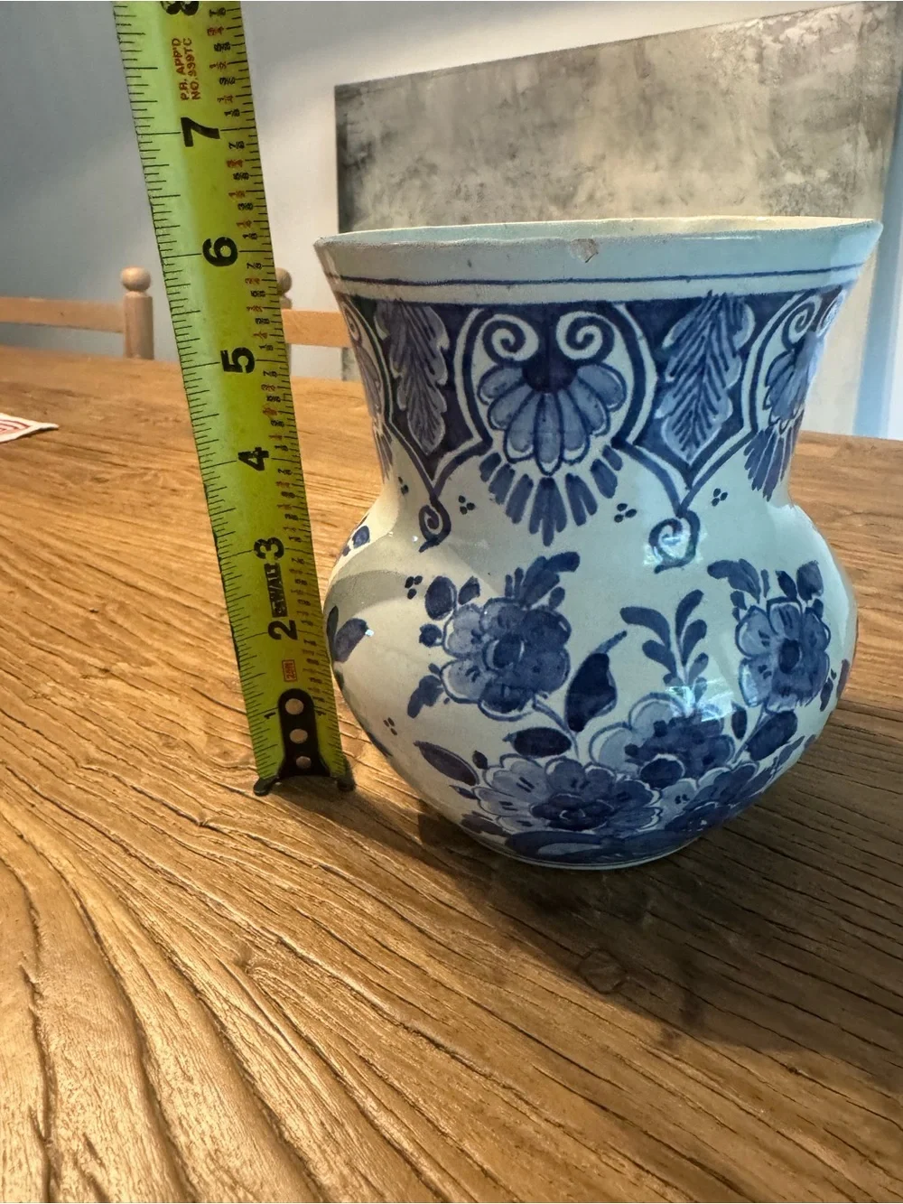 Vintage Delft Blue And White Flower Motif Vase